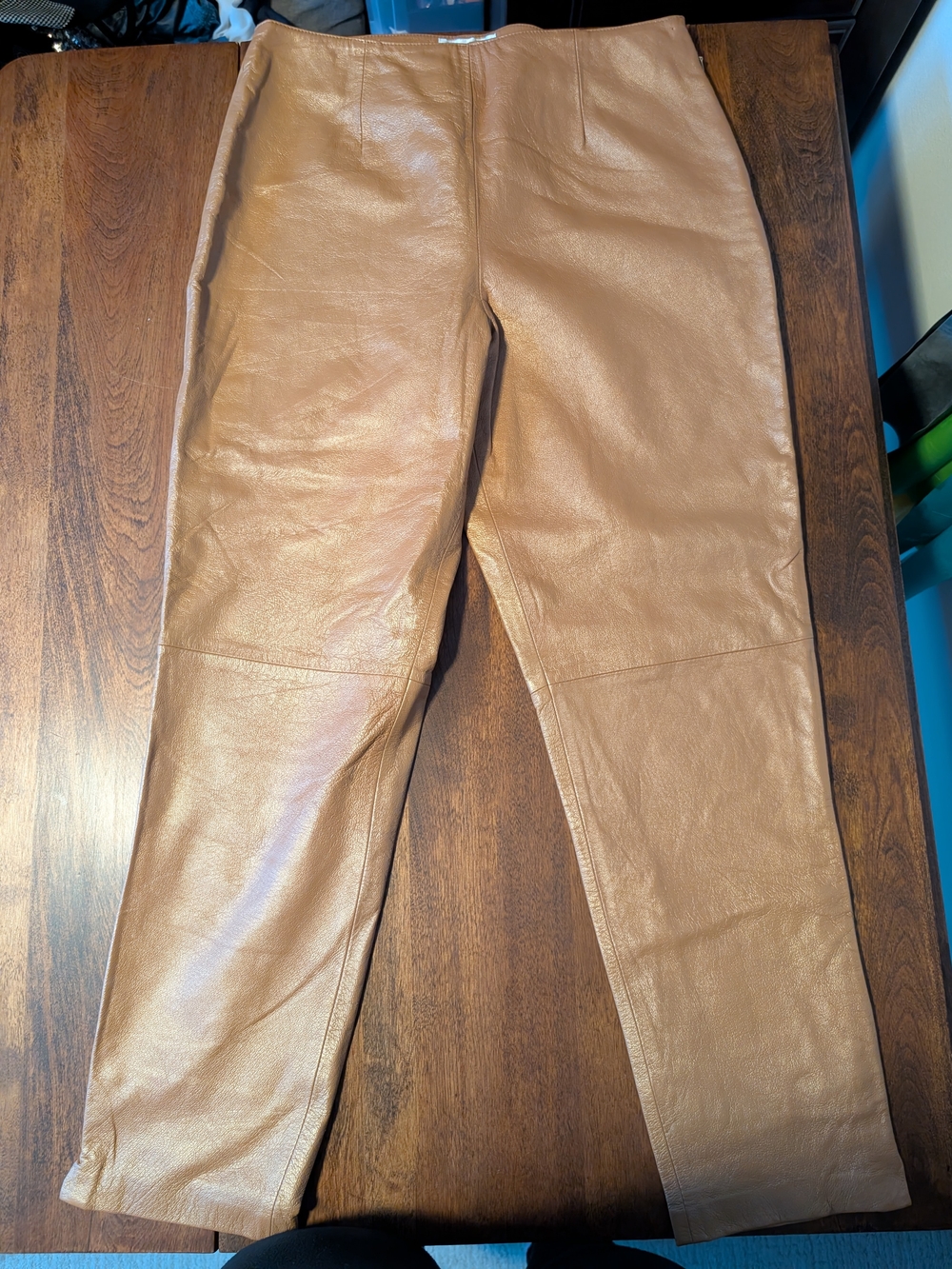 Metallic Tan Leather High Rise Pants